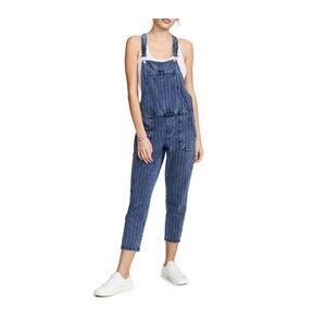 Z Supply French Terry Denim Pinstripe Bib Overalls Women's Medium Blue